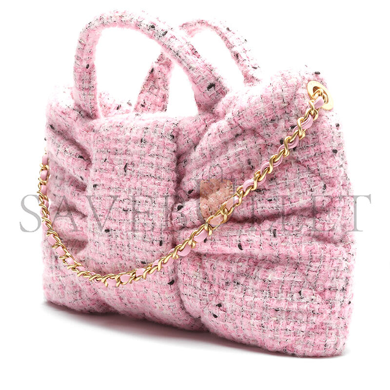 CHANEL MINI BOW BAG TWEED & GOLD METAL PINK, BLACK & WHITE AS5849 (26*18*5cm)